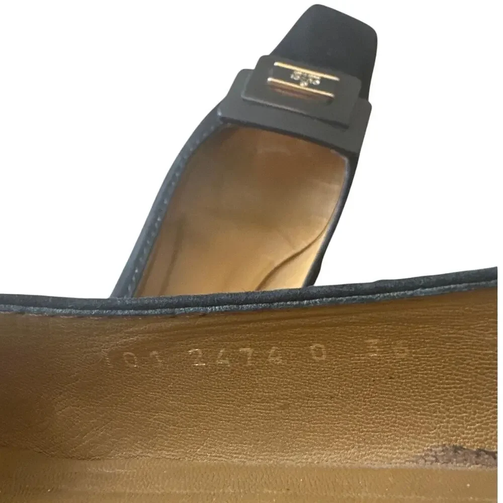 Vintage Gucci Black Suede Square Toe Kitten Heels Logo 36 - Picture 8 of 16